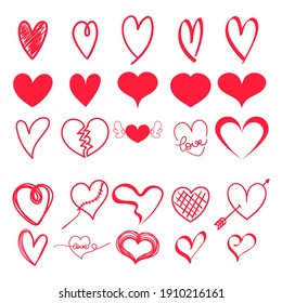 Set red hearts ,Hand drawn vector illustration EPS 10