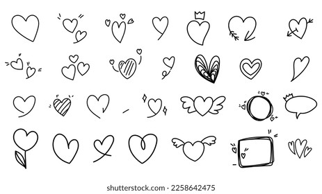 Set red hearts ,Hand drawn design elements , Flat Modern design isolated on white background ,Vector illustration EPS 10