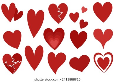 Set of red hearts. Hand drawn vector hearts elements for product design for Valentine’s Day