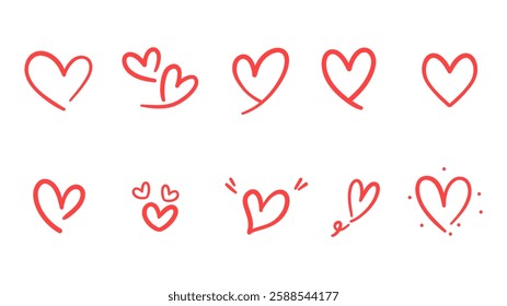 Set Red hearts ,Hand drawn vector illustration EPS 10