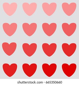 Set red hearts icon hand drawn doodle sketch isolated on grey background.Vector illustration.