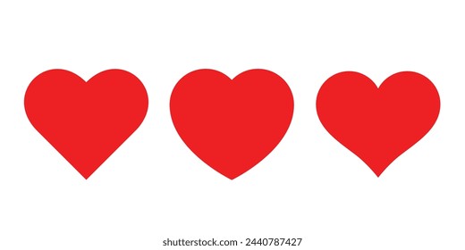 Set of red hearts icons different shape. Vector illustration