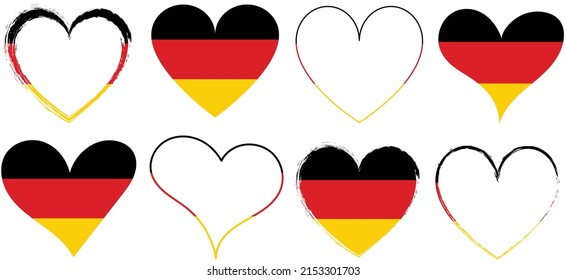 set of red hearts icons with flag of Germany - vector illustration design element