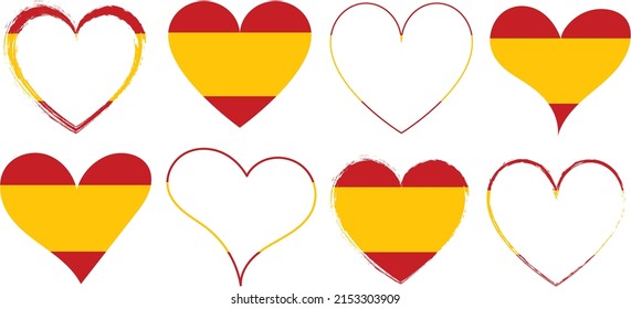 set of red hearts icons with flag of Spain - vector illustration design element
