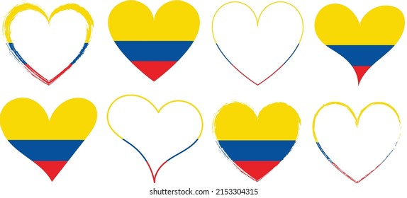 conjunto de iconos de corazones rojos con bandera de Colombia - elemento de diseño de ilustración vectorial