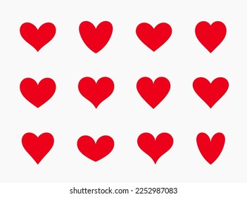 Set of red hearts icons. Heart symbols collection. Vector illustration