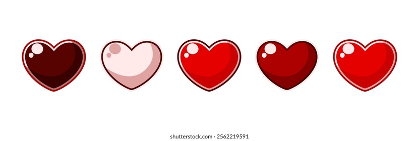 Set of Red hearts icons Heart, love, romance, valentine's day recognition red heart. Vector icons.