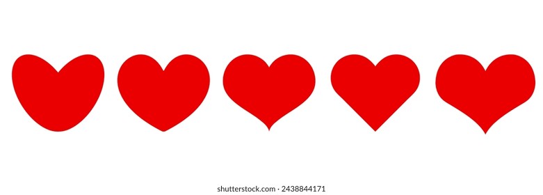 Set of red hearts icons. On the transparent background