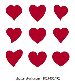 Set of red hearts icons. Vector illustration