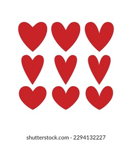 Juego de íconos de corazones rojos. Ilustración del vector