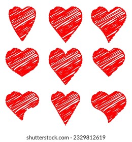 Establece iconos de corazones rojos. Ilustración vectorial. EPS 10.