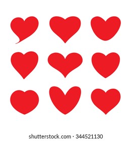 Set of red hearts icons. Vector illustration. Heart icon collection, love symbol, set of vector hearts - Vector 