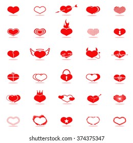 Set of red hearts icons. Vector illustration
