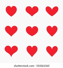 Set red hearts icons  Vector illustration