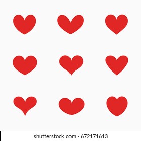 Set von roten Herzen Symbole. Vektorgrafik