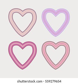 Set of red hearts icons.Collection of vector illustrations.