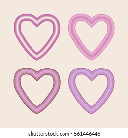 Set of red hearts icons.Collection of vector illustrations