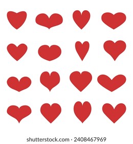 Set of red hearts isolated on white background.