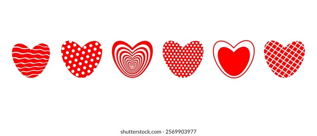 Set of red hearts isolated on white background. Design for fashion, fabric, textile, packaging paper, gift paper. Valentines day concept.