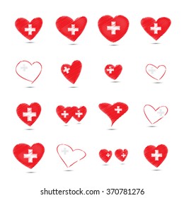 Set of red hearts isolated on white background.