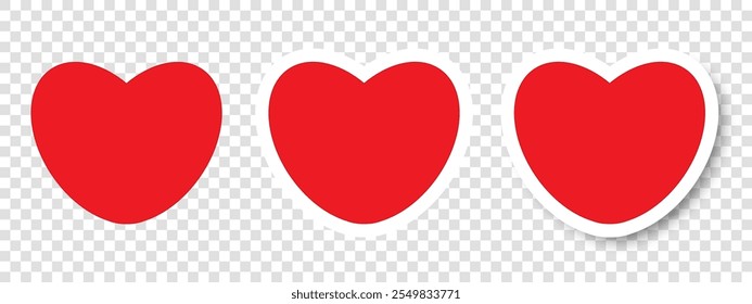 A set of red hearts on a transparent background. Vector icons of hearts for the Internet, Valentine's day. A collection of hearts. Vector EPS 10.