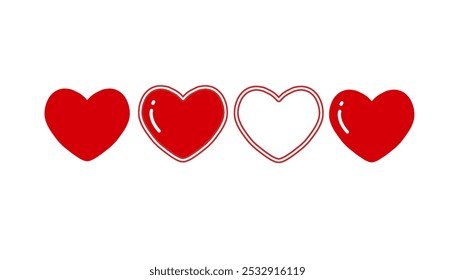 Set of red hearts on white backgroung. Simple and bold, ideal for valentine's day, romance themes, or decorative designs.