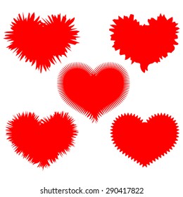 Set of red hearts on a white background. Vector.