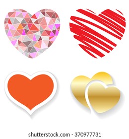 Set of red hearts on a white background. Vector illustration.