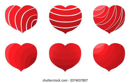 Set of red hearts painted in an arc shape and isolated on a white background. Symbol, logo, icon, sign. Graphic design element.
