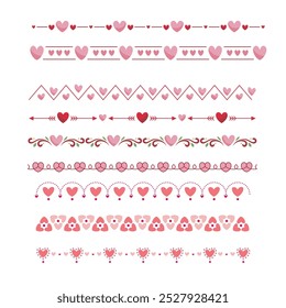 Set of red hearts signs drawn by wax pencil. Love symbols in doodle style. Collection of hand drawn kid hearts elements for valentine card or rock, hip hop music poster design. Vector illustration.