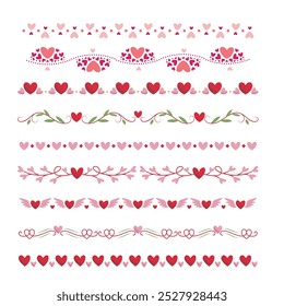 Set of red hearts signs drawn by wax pencil. Love symbols in doodle style. Collection of hand drawn kid hearts elements for valentine card or rock, hip hop music poster design. Vector illustration.