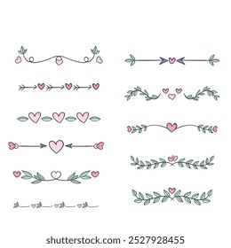 Set of red hearts signs drawn by wax pencil. Love symbols in doodle style. Collection of hand drawn kid hearts elements for valentine card or rock, hip hop music poster design. Vector illustration.