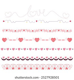 Set of red hearts signs drawn by wax pencil. Love symbols in doodle style. Collection of hand drawn kid hearts elements for valentine card or rock, hip hop music poster design. Vector illustration.