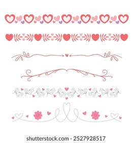 Set of red hearts signs drawn by wax pencil. Love symbols in doodle style. Collection of hand drawn kid hearts elements for valentine card or rock, hip hop music poster design. Vector illustration.