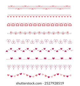 Set of red hearts signs drawn by wax pencil. Love symbols in doodle style. Collection of hand drawn kid hearts elements for valentine card or rock, hip hop music poster design. Vector illustration.