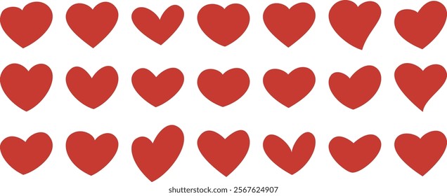 Set of red hearts, simple icons isolated on transparent background. Set of love symbols isolated. Heart red Love Logo Variations. Various simple vector heart love icon. Valentine's Day, medicine