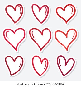 Set of red hearts sketch, valentine's day concept