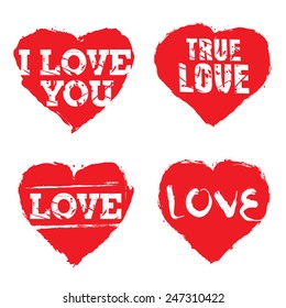 Set of red hearts stamps