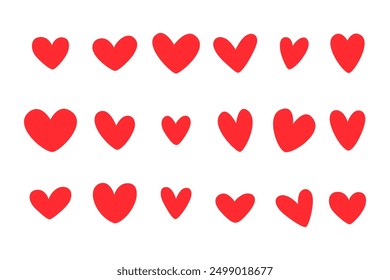 Conjunto de corazones rojos, corazones estilizados de diferentes Formas sobre un fondo blanco. Corazones para San Valentín. Ilustración vectorial. Amor romance y símbolos de boda