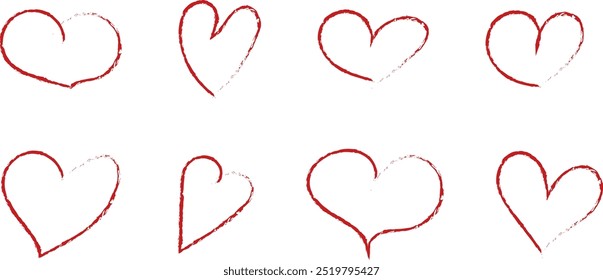Satz roter Herzen, stilisierte Herzen verschiedener Formen auf weißem Hintergrund. Herzen zum Valentinstag. Vektorgrafik. Liebe Romantik und Hochzeit Symbole