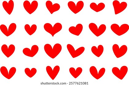 Set of red hearts, stylized hearts of different shapes isolated from the background. Valentine's Day hearts. Vector illustration. Symbols of love, romance and wedding