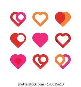 set of red hearts of symbols for St. Valentine's Day
