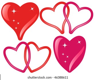 Set of red hearts for Valentine day on white background - vector illustration.