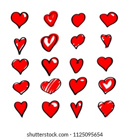 Set of red hearts, vector