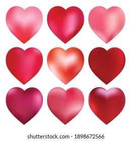 Set of red hearts. Vector illustration. Pink. Love. Valentine's Day. Isolated.