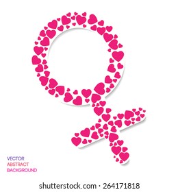 Set of red hearts. Vector illustration. symbol  of gender:  female, Venus, love 
