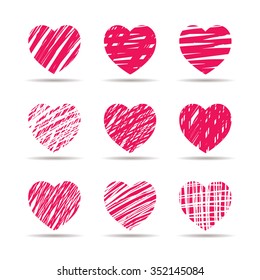Set of red hearts. Vector Illustration. 