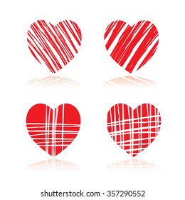 Set of RED hearts. Vector Illustration for valentine's day. 