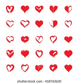 Set of Red Hearts. Vector Illustration for valentine's day. 