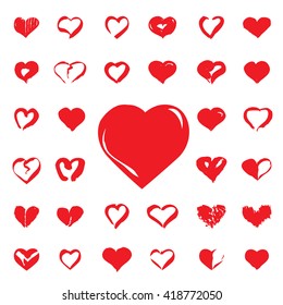 Set of Red hearts. Vector Illustration for valentine's day. 